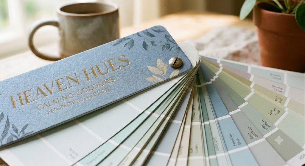 Heaven Hues calming colour palette — a curated range of serene blues and soft greys